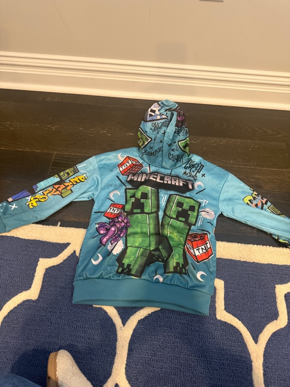 Minecraft Boys' Teal Creeper Graphic Hoodie 7/8
